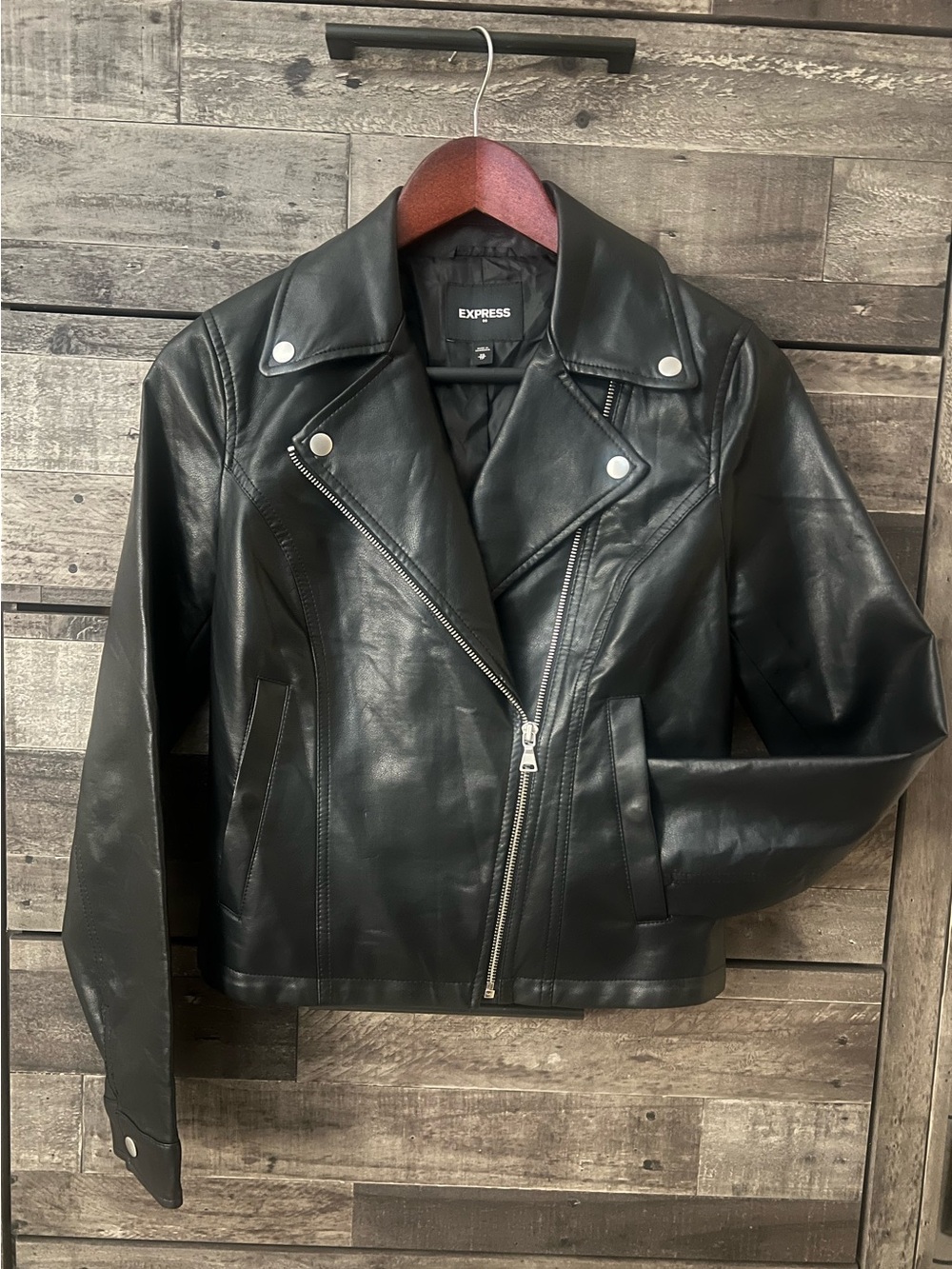 Black Express Faux Leather cropped moto jacket size XS